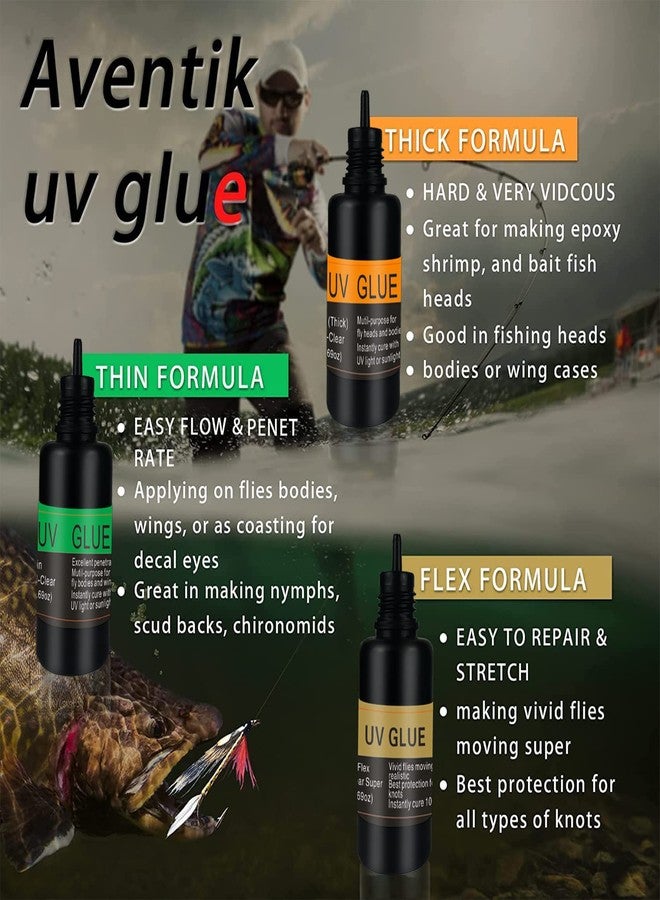 EUPHENG Fly Tying UV Resin Three Formula Thick,Thin and Super Flex Fly Tying Head Cement Fly Tying Glue for Building Flies Heads Bodies and Wings and Gluing Eyes - Image 2